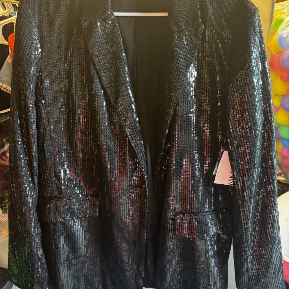 Nine West Shimmering Black Sequin Blazer